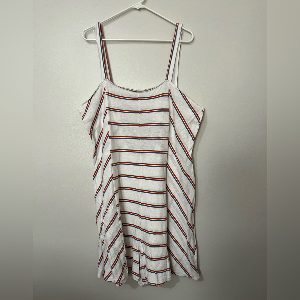 American Eagle Outfitters Orange, Blue & White Striped Romper with Back Cut Out